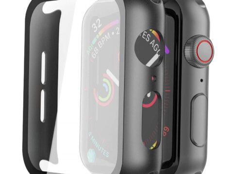 Misxi Cover con Vetro Temperato per Apple Watch 44mm, 2 pezzi neri
