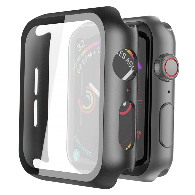 Misxi Cover con Vetro Temperato per Apple Watch 44mm, 2 pezzi neri