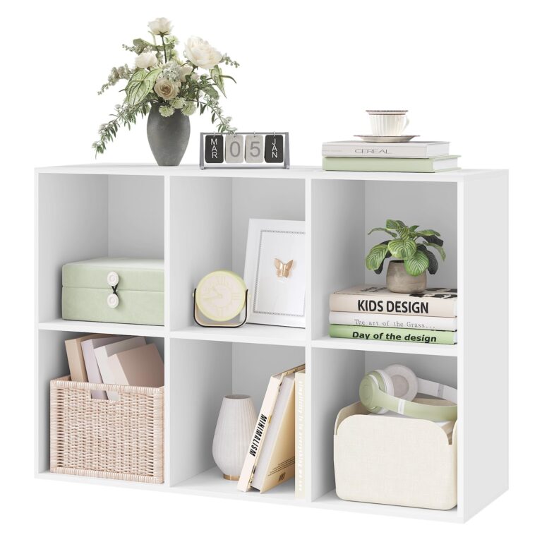 WOLTU Libreria Bianca con 6 Cubi Portaoggetti, Scaffale in Legno Multiuso, Mobiletto Salvaspazio ...