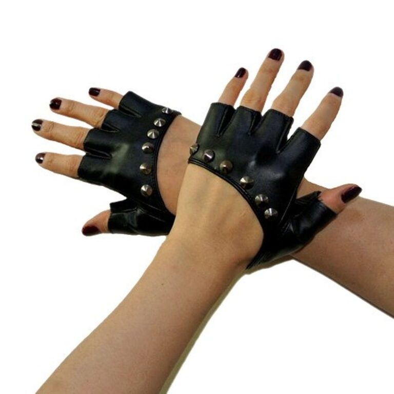 Guanti senza dita in pelle con borchie, stile punk