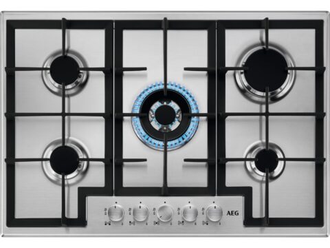 AEG HGB75400SM Piano Cottura a Gas 75 cm, 5 Fuochi con Wok