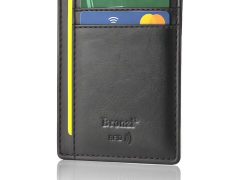 Bronzi Portafoglio Uomo Slim in Pelle Nero Mini