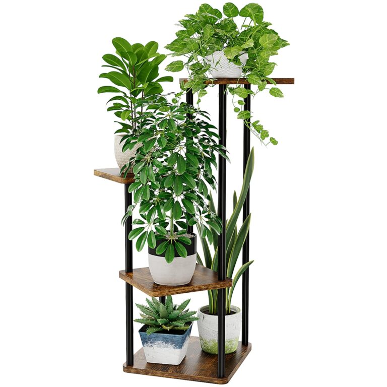 Bamworld Porta Piante da Interni Scaffale per piante da Esterno Portavasi da Interno Balcone Mensola Angolare 4 Ripiani Gi...