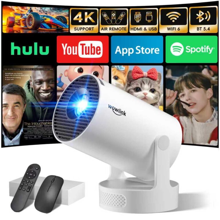 Mini Proiettore WiFi 6 Bluetooth 5.4 con Auto Keystone e Supporto 4K