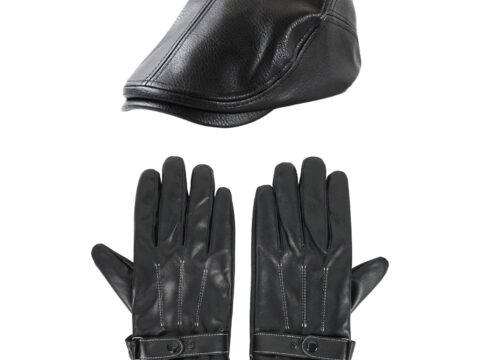 YOOCHUENG Set Berretto e Guanti in Pelle Uomo Stile Retrò