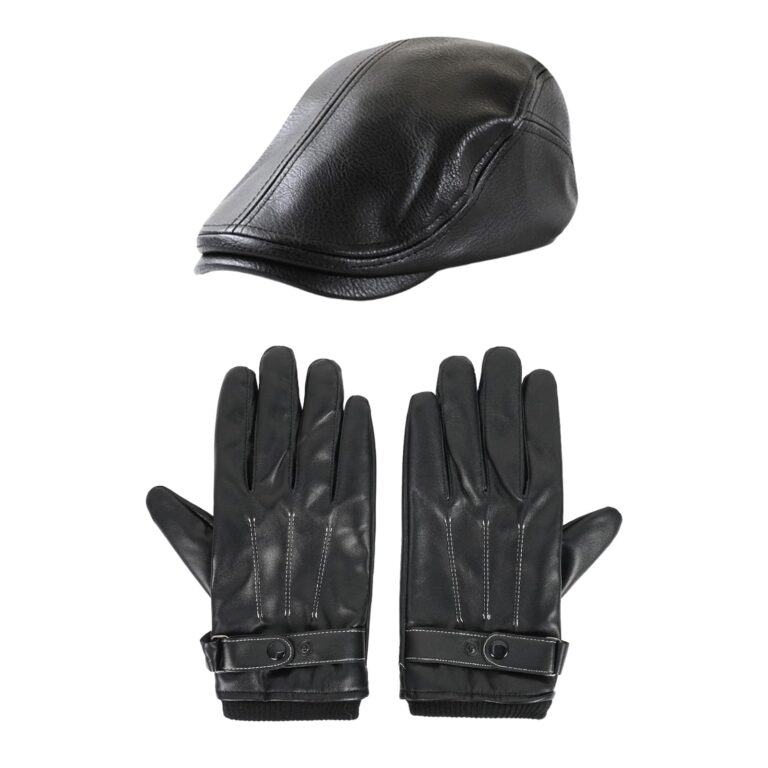YOOCHUENG Set Berretto e Guanti in Pelle Uomo Stile Retrò