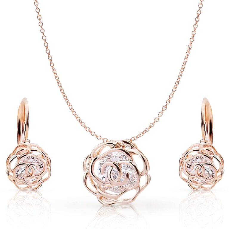 Crystalline Azuria parure fiori rose placcata oro bianco 18ct