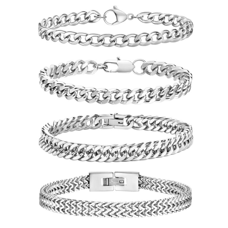 Esmoly Set 4 Bracciali Uomo Acciaio Inossidabile Catena Cubana Argento Oro Nero
