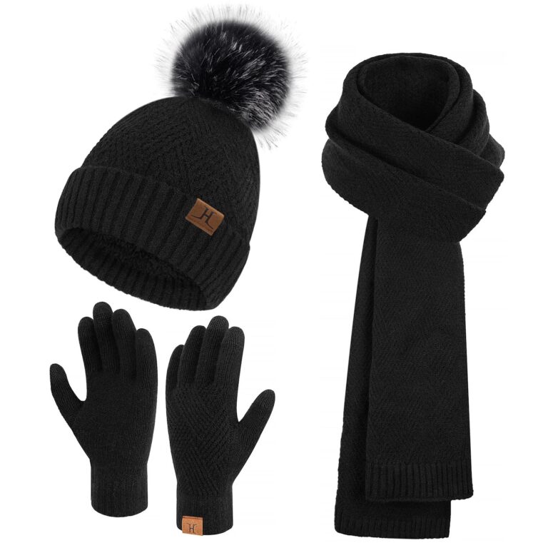 Bequemer Laden Set Donna: Berretto con Pompon, Sciarpa Lunga e Guanti