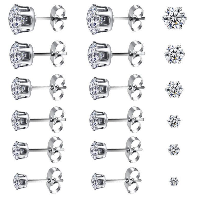 Set 6 Paia Orecchini con Zirconia Cubica in Acciaio Chirurgico 3-8 mm