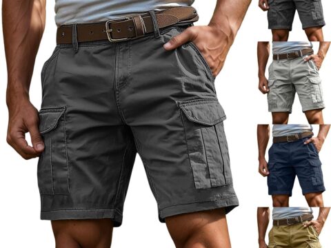 RYTEJFES Bermuda Cargo Uomo Slim Fit Multi-Tasca