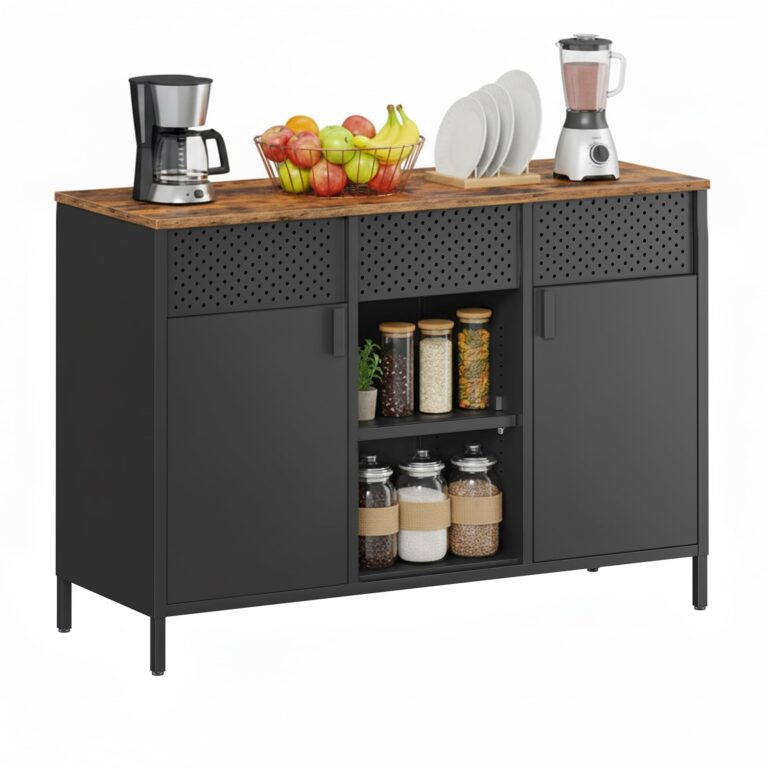 SONGMICS Armadietto, Mobiletto in Metallo, Armadio con Doppia Anta, Chiusura Magnetica, Ripiani Regolabili, Credenza in Ac...