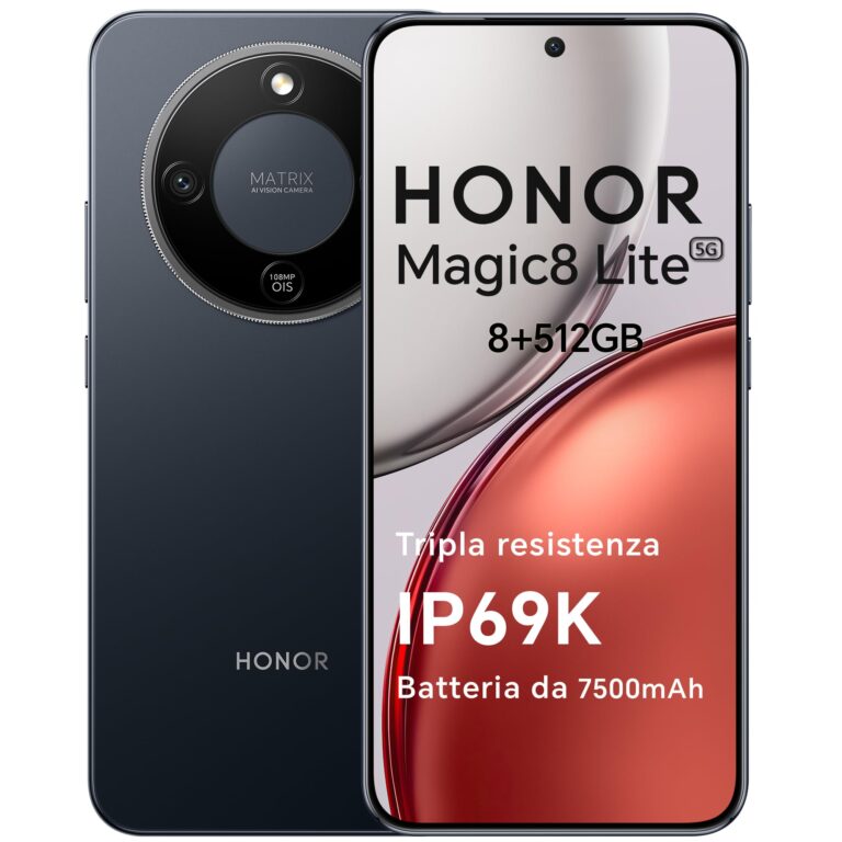 HONOR Magic8 Lite Smartphone 5G, 8+512GB, Tripla Resistenza-IP69K, 7500 mAh, Fotocamera AI 108 MP con OIS, Display AMOLED ...