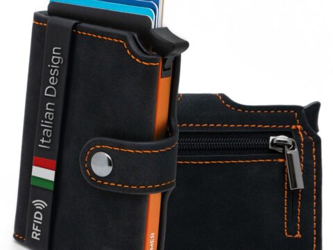 BEWMER Portafoglio Unisex Slim in Similpelle con Protezione RFID per 9 Carte