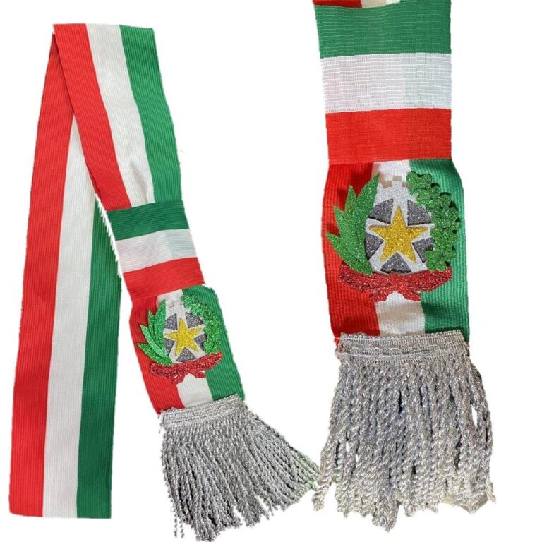BrolloGroup Fascia da Sindaco Tricolore con frangia oro o argento 100% Made in Italy
