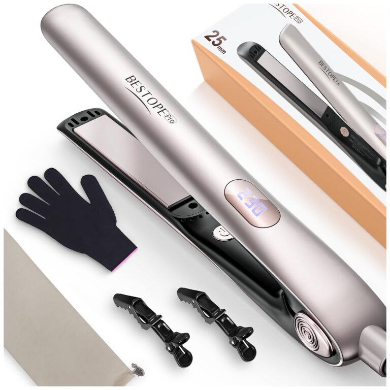 Piastra Capelli Professionale Con Display LCD - Rivestimento in Ceramica cura Dei Capelli Piastra per Capelli, Riscaldamento Rapido, Piastre Larghe, 5 Temperatura Regolabile (120-230°C), Champagne