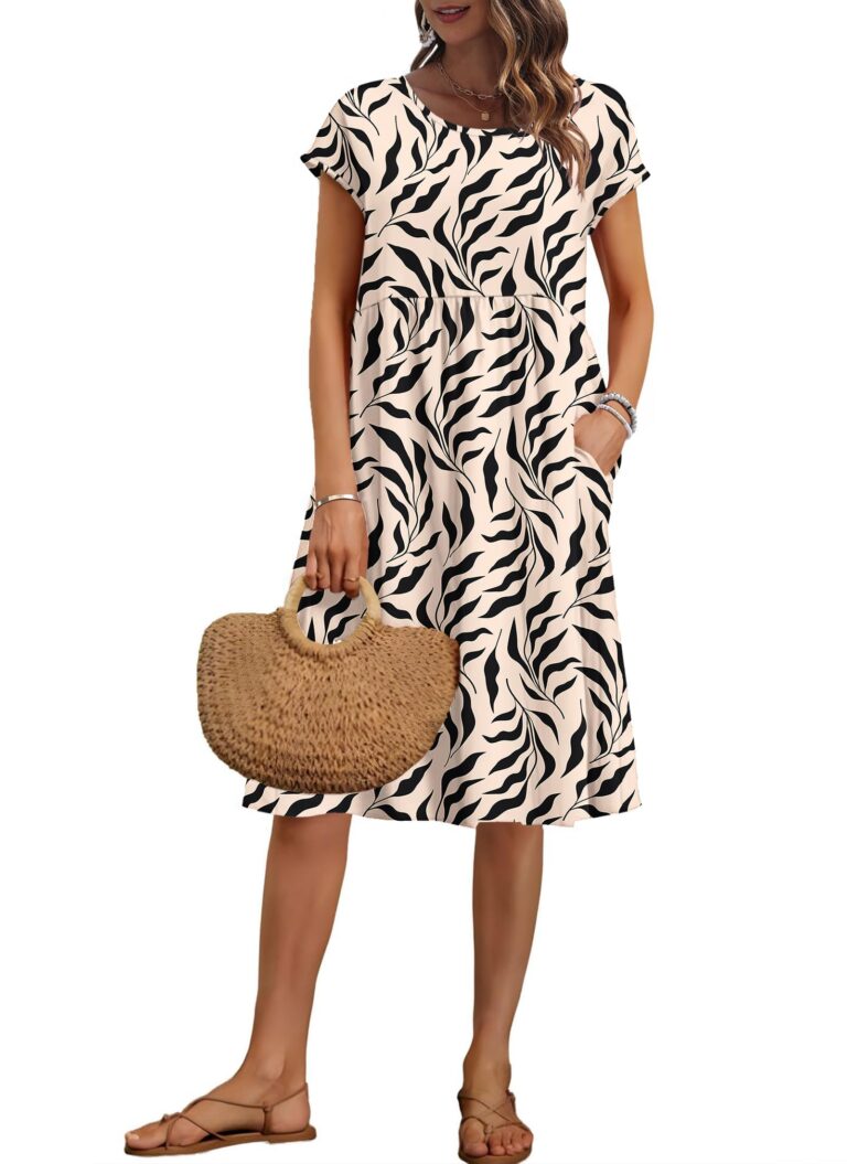 AUSELILY Vestito Estivo Donna a Maniche Corte con Tasche