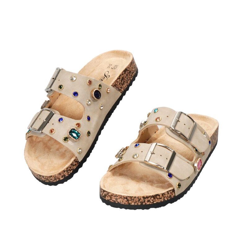 JOMIX, sandali bohemien con pietre e suola in sughero