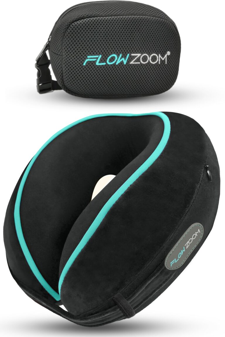 FLOWZOOM Dream Cuscino Cervicale da Viaggio in Memory Foam – Supporto Laterale Ottimale per Testa e Collo, Regolabile, Fod...