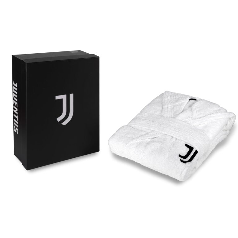 Juventus, Accappatoio con Cappuccio, Accappatoio Unisex, In Spugna 380 gsm, 100% Cotone, Logo della Juventus Lato Cuore