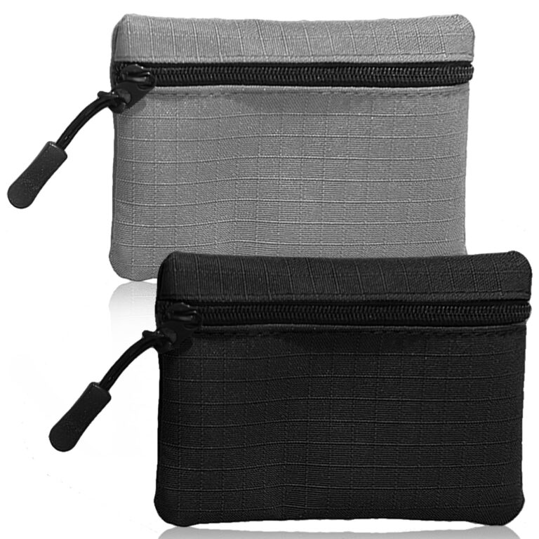 Set 2 Portamonete in Tessuto Oxford con Cerniera Nero e Grigio