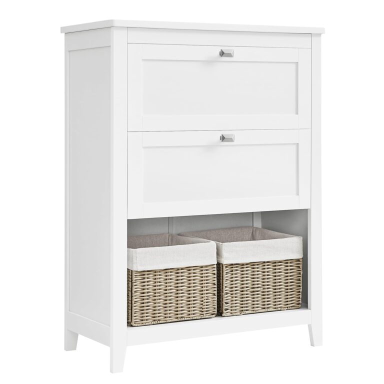VASAGLE Mobile da Bagno, Mobiletto da Bagno, 2 Cassetti con 1 Set di Divisori Regolabili, 2 Cestini, Credenza, 30 x 60 x 8...