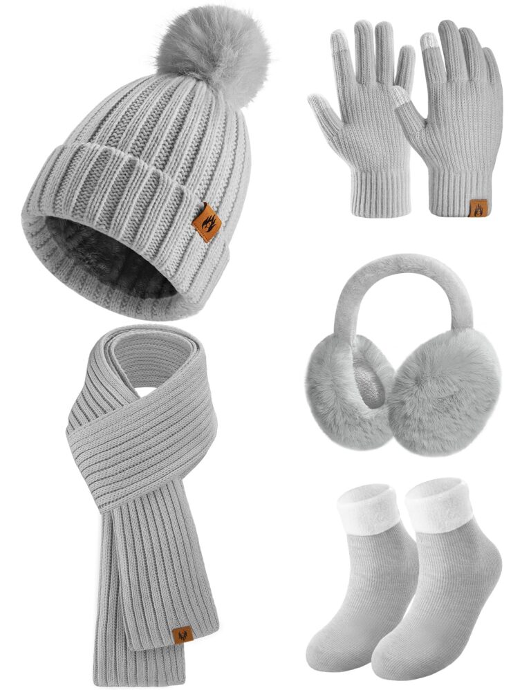 Niwicee Set Invernale Donna 5 Pezzi: Cappello, Sciarpa, Guanti Touch e Calze