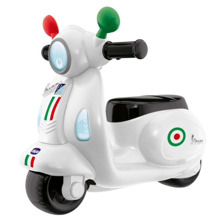 Chicco Vespa per Bambini Primavera Bianca, Moto Giocattolo Cavalcabile con Pannello Elettronico, Luci e Suoni, Ruote di Su...