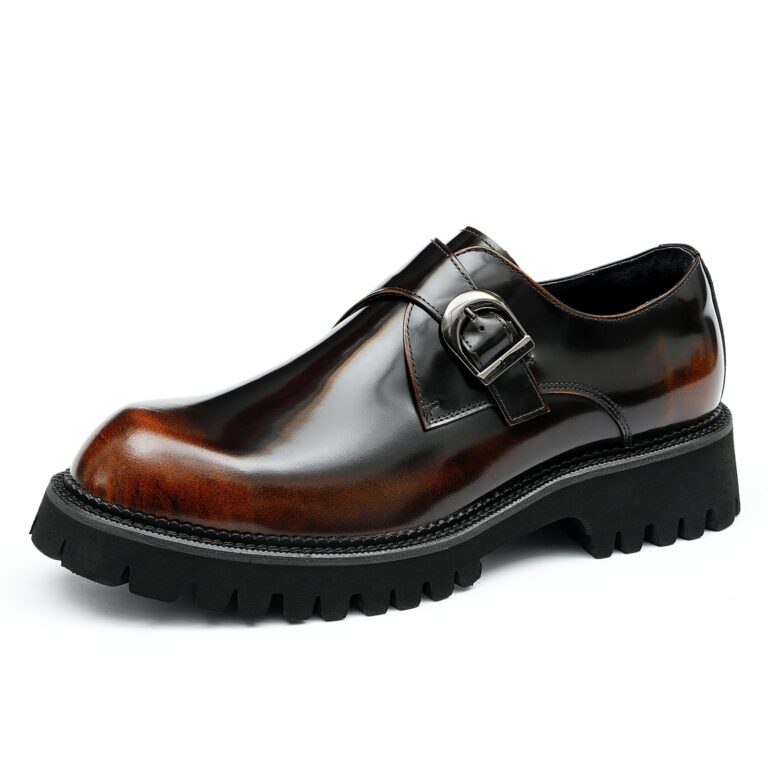 Scarpe Business Casual Uomo in Pelle con Fibbia e Suola Spessa