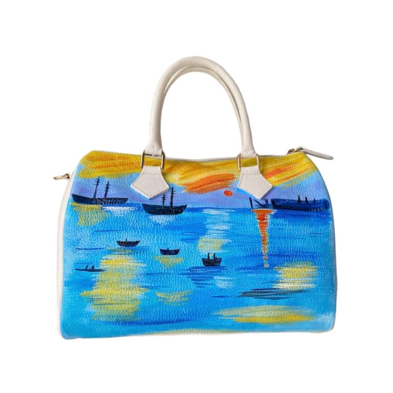 Arte Lisanti Borsa in Pelle Dipinta a Mano – LEVAR DEL SOLE DI MONET – a Mano, Tracolla, Bauletto...