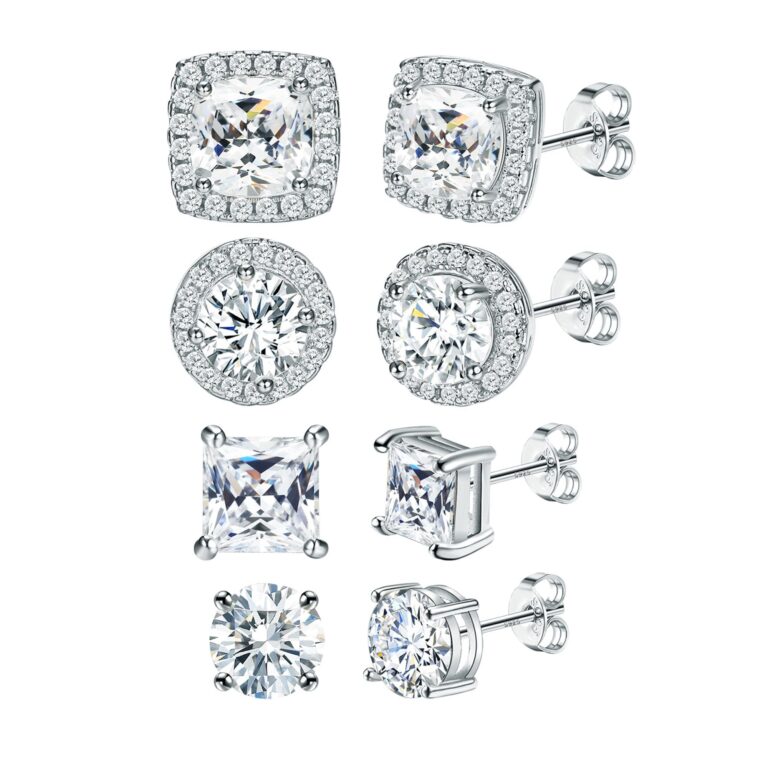 Set 4 Paia Orecchini Argento 925 Placcato Oro 14K con Zirconi