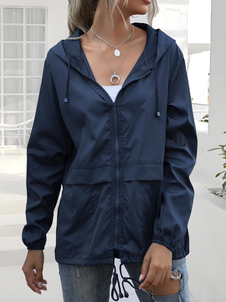 Trench Donna Impermeabile Leggero con Cappuccio e Coulisse