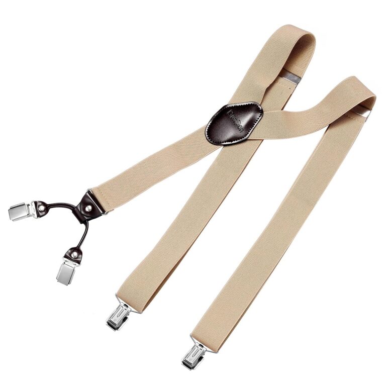 DonDon Bretelle uomo eleganti 3,5 cm con 4 clip e toppa in pelle