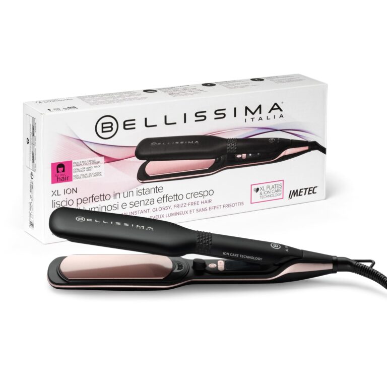Bellissima Imetec XL ION, piastra per capelli lisci, piastre larghe, ionizzatore, rivestimento ceramica e cheratina, 5 tem...
