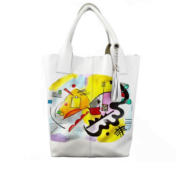 Arte Lisanti Borsa in Pelle Dipinta a Mano – BLU, GIALLO, ROSSO DI KANDINSKIJ – a Mano, a Tracoll...