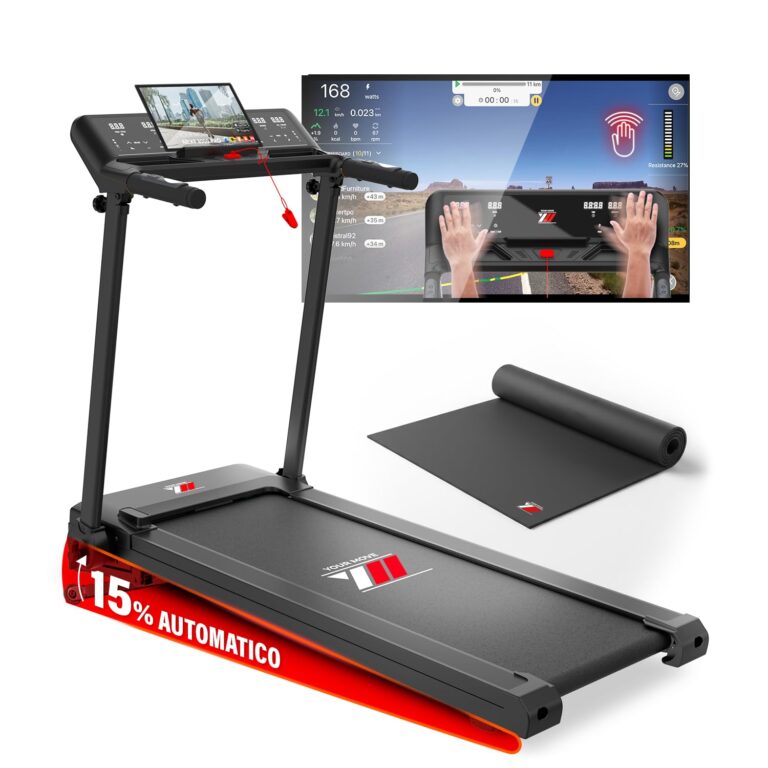 YM Tapis Roulant Salvaspazio 16 km/h, Marchio Italiano, Inclinazione, APP Compatibili, Pieghevole, Ampia Superfice, 2 Sist...