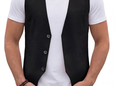 HISDERN Gilet Uomo Cotone Lino Casual Tinta Unita con Tasche