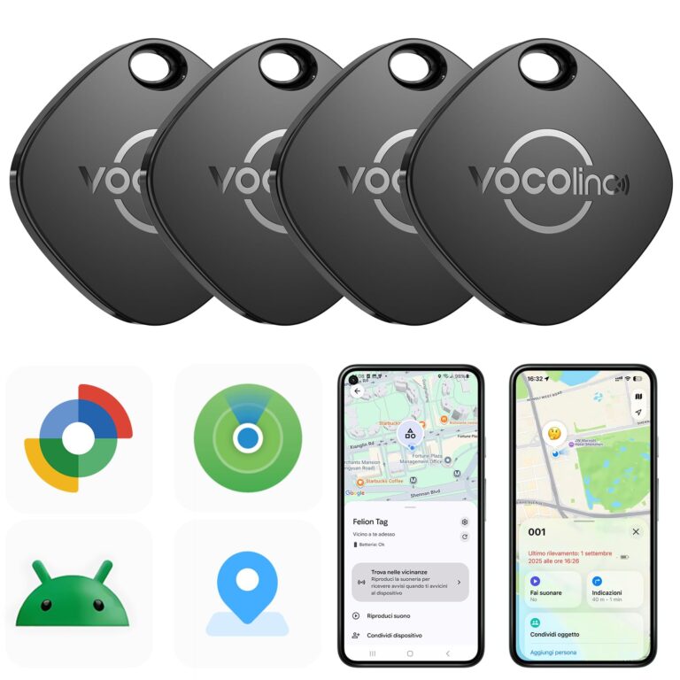 VOCOlinc Smart Tag Tracker 4 pezzi, compatibile iOS e Android