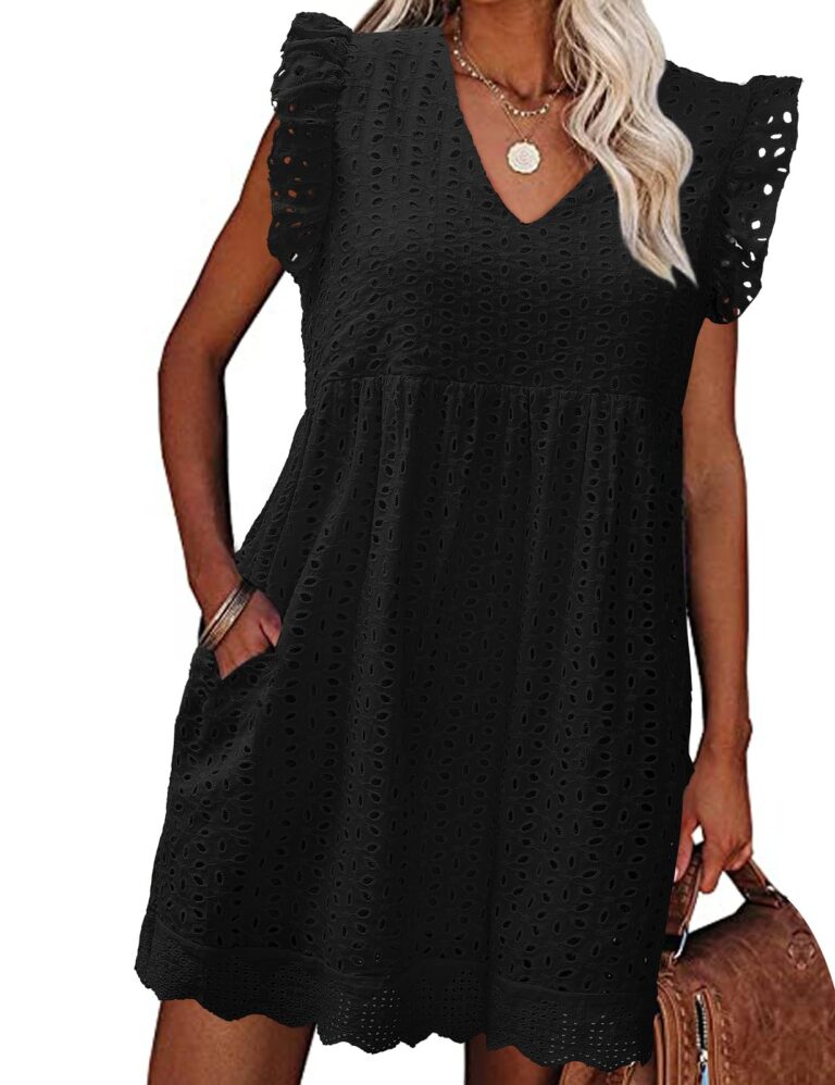 PASUDA Abito Estivo Donna in Cotone Corto Scollo a V