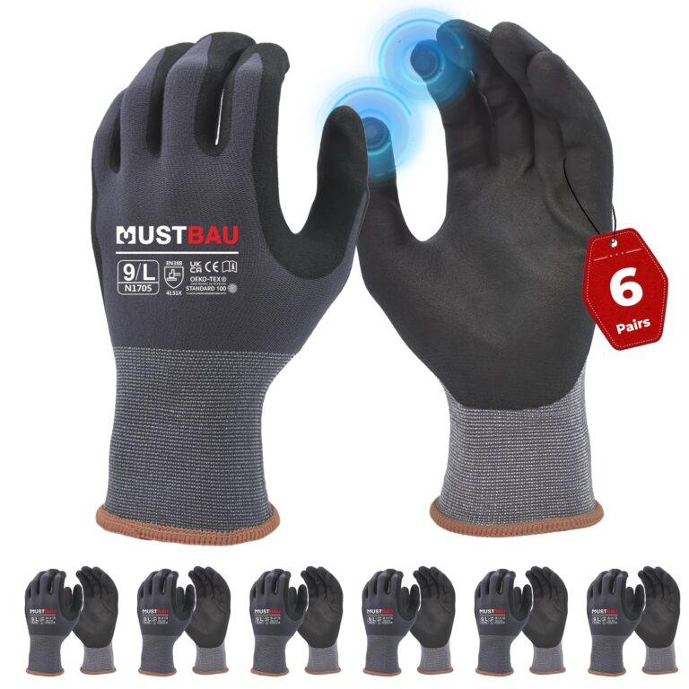 Mustbau Guanti da Lavoro Touch Screen in Nitrile, 6 Paia