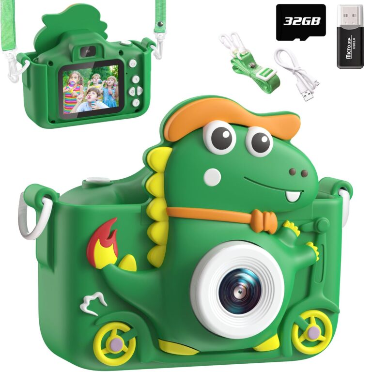 Macchina Fotografica Bambini Dinosauro, 2" 1080P Fotocamera Bambini, HD Selfie Fotocamera Per Bambini 32G, Regalo per bamb...