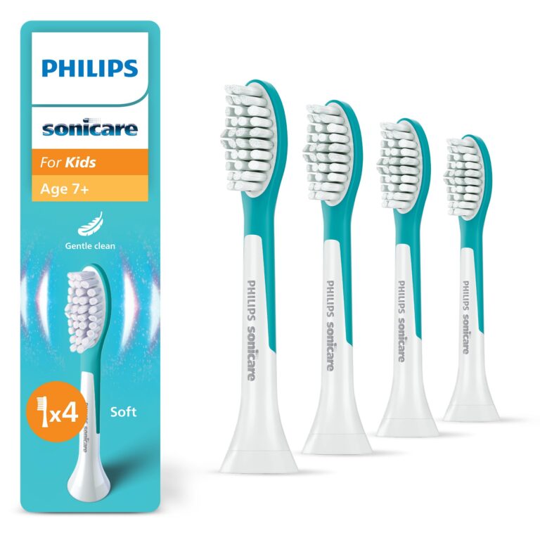 PHILIPS Sonicare for Kids, testine di ricambio originali per i bambini dai 7 anni in su, confezione da 4, HX6044/90, Nuovo, 4 Testine