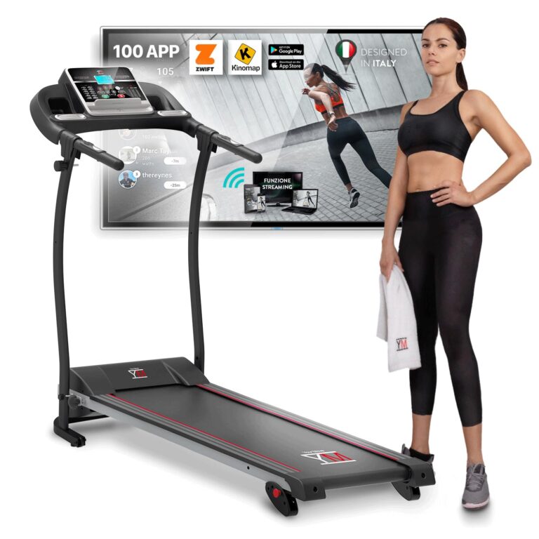 YM TAP100APP Tapis Roulant Elettrico Pieghevole, Marchio di Qualità ITALIANO, 12 km/h App KINOMAP & ZWIFT Video/Coach, Sen...