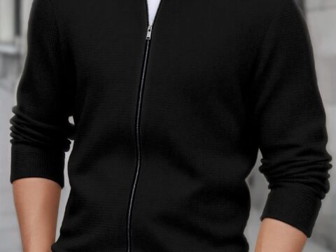 Giacca Cardigan Uomo Casual a Cerniera Tinta Unita