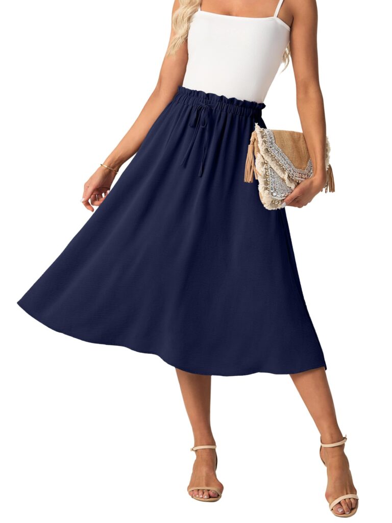 GRECERELLE Gonna midi boho a vita alta con tasche e cintura