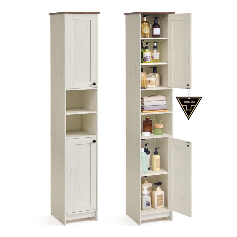 SONGMICS HOME Mobiletto da Bagno Stretto, Montaggio Rapido Senza Attrezzi Toolless, Mobile Compatto con Ripiani Regolabili...