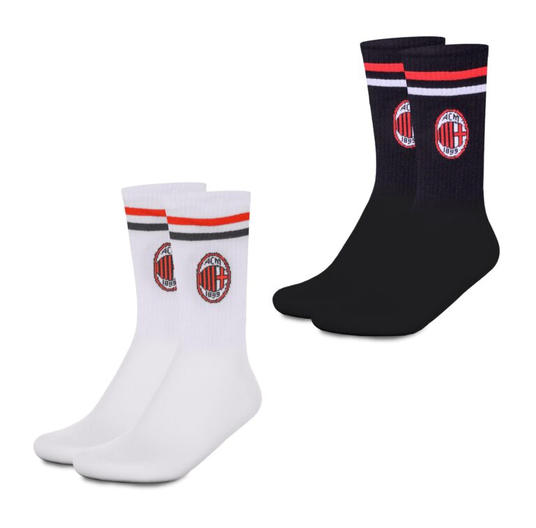 A.C. Milan, Set Calze Sport, Pacco da 2, 2 Paia di Calzini, Unisex - Adulto, Prodotto ufficiale