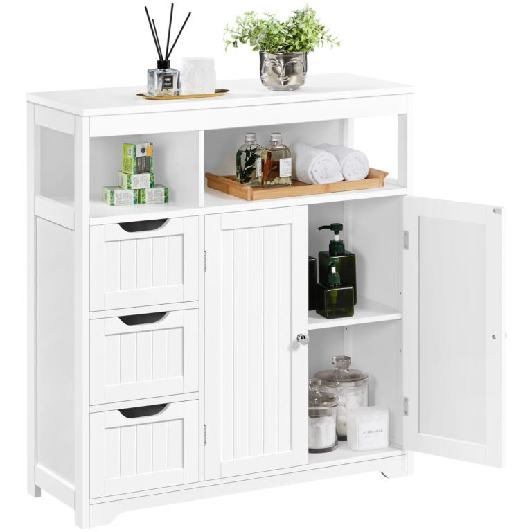 Yaheetech Mobile da Bagno Armadietto da Terra 80,5 × 30 × 86,5 cm con Cassetti e Ripiano Regolabile Mobiletto con Ante da ...