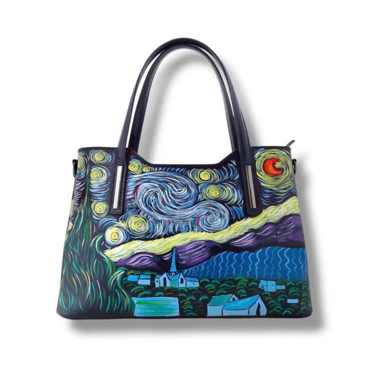 Arte Lisanti Borsa Dipinta a Mano – LA NOTTE STELLATA QUADRO FAMOSO - Borse Donna, Tracolla Regol...
