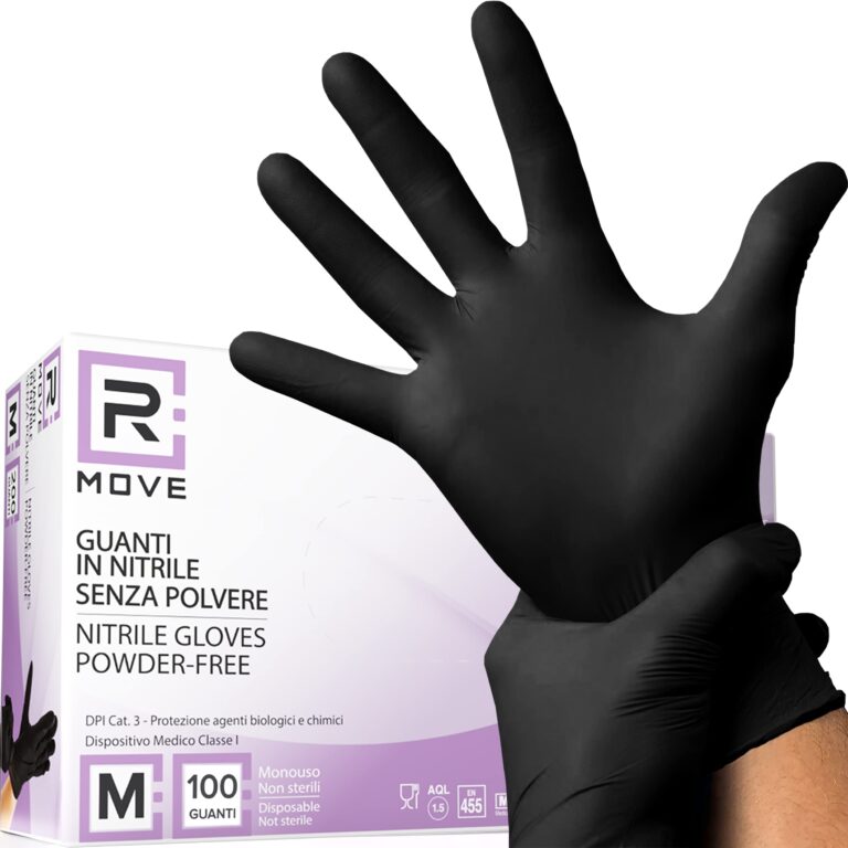 R MOVE Guanti Nitrile Neri Monouso Taglia M 100 pezzi Senza Polvere